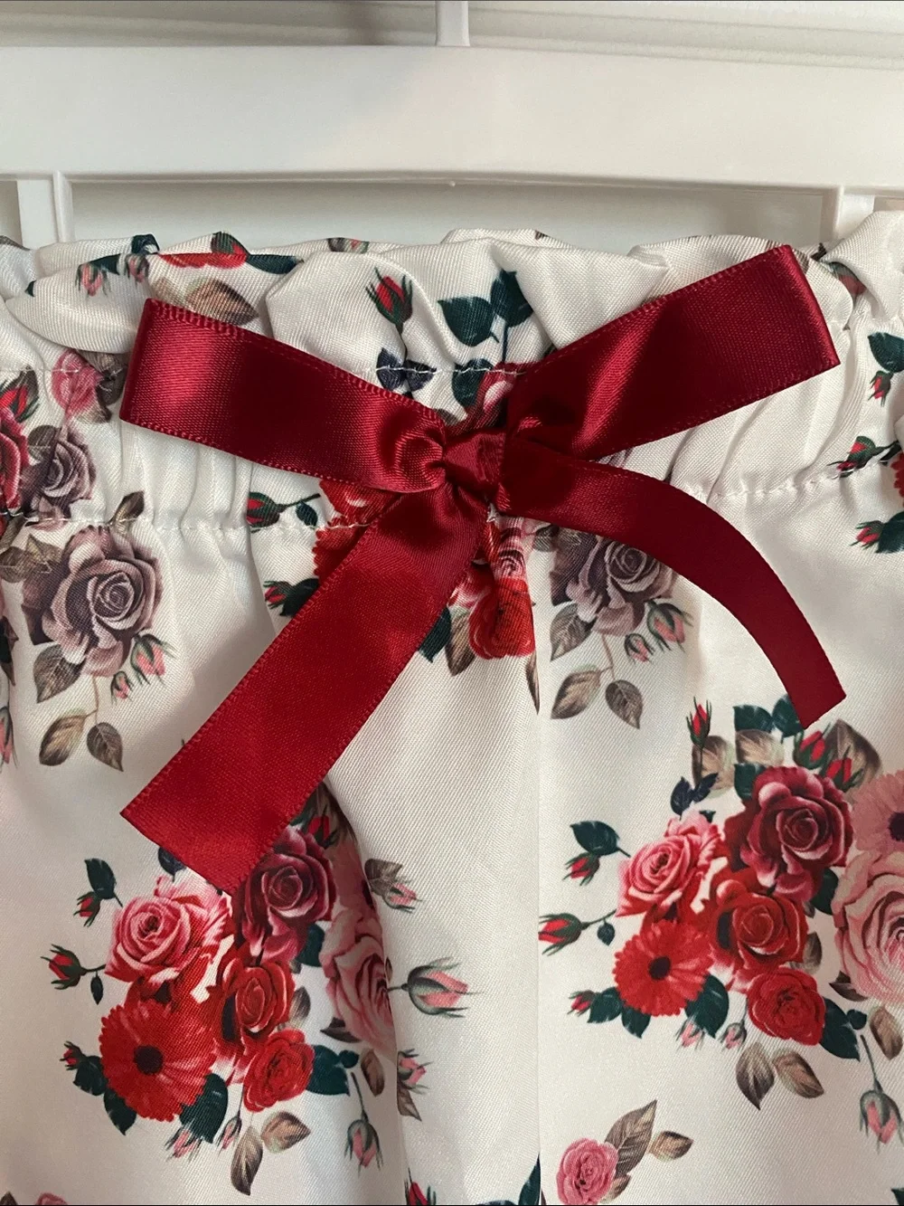 Maroon Ruffle Long-Sleeve onesie and Floral Pants Set for Kids